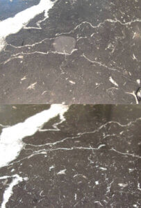 Marble with acid etching polished to remove spot